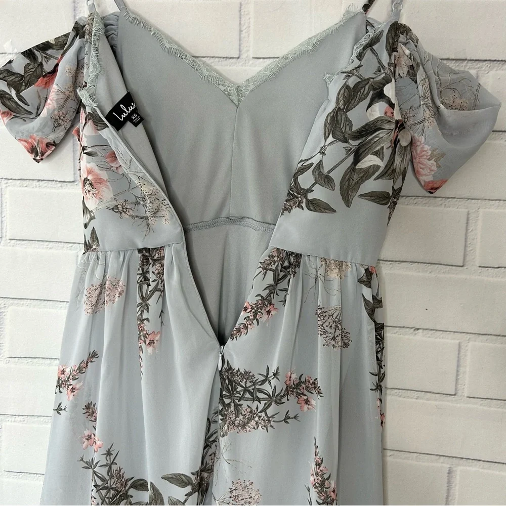 Lulu's Verona Off The Shoulder Dress Blue Floral size extra small - Picture 9 of 11